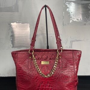Elegant Brahmin Medium Asher Bordeaux Red Crocodile-Embossed Shoulder Bag